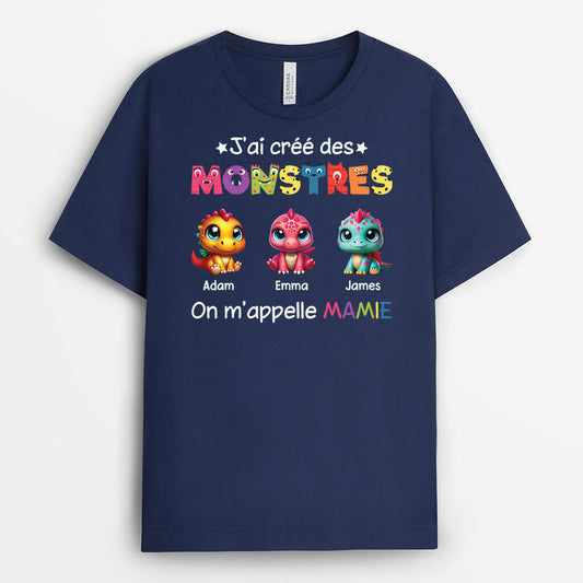 2414AFR2 t shirt jai cree des monstres dinosaures on mappelle papa papi personnalise