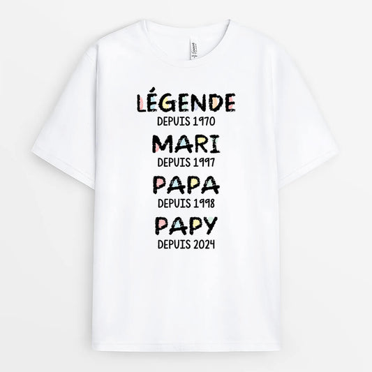 2425AFR1 t shirt legende mari papa papy depuis version crayons de couleurs personnalise