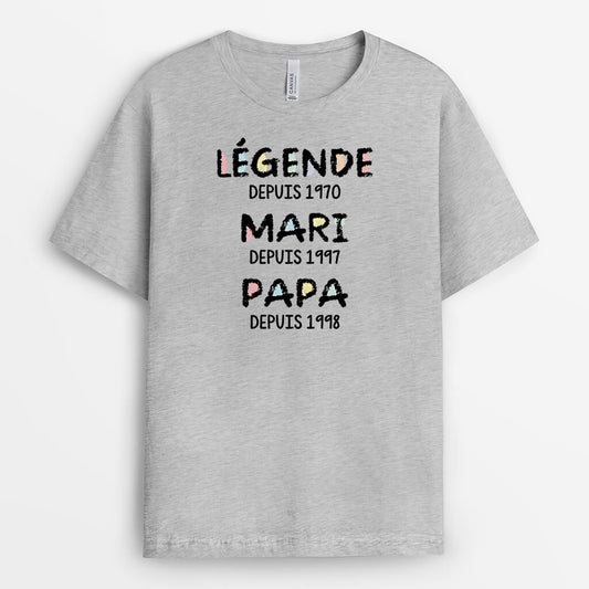 2425AFR2 t shirt legende mari papa papy depuis version crayons de couleurs personnalise