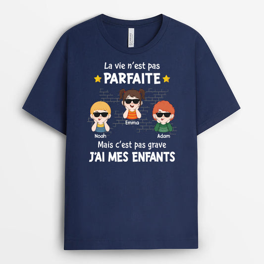 2429AFR2 t shirt la vie nest pas parfaite mais jai mes enfants avec mur de briques personnalise