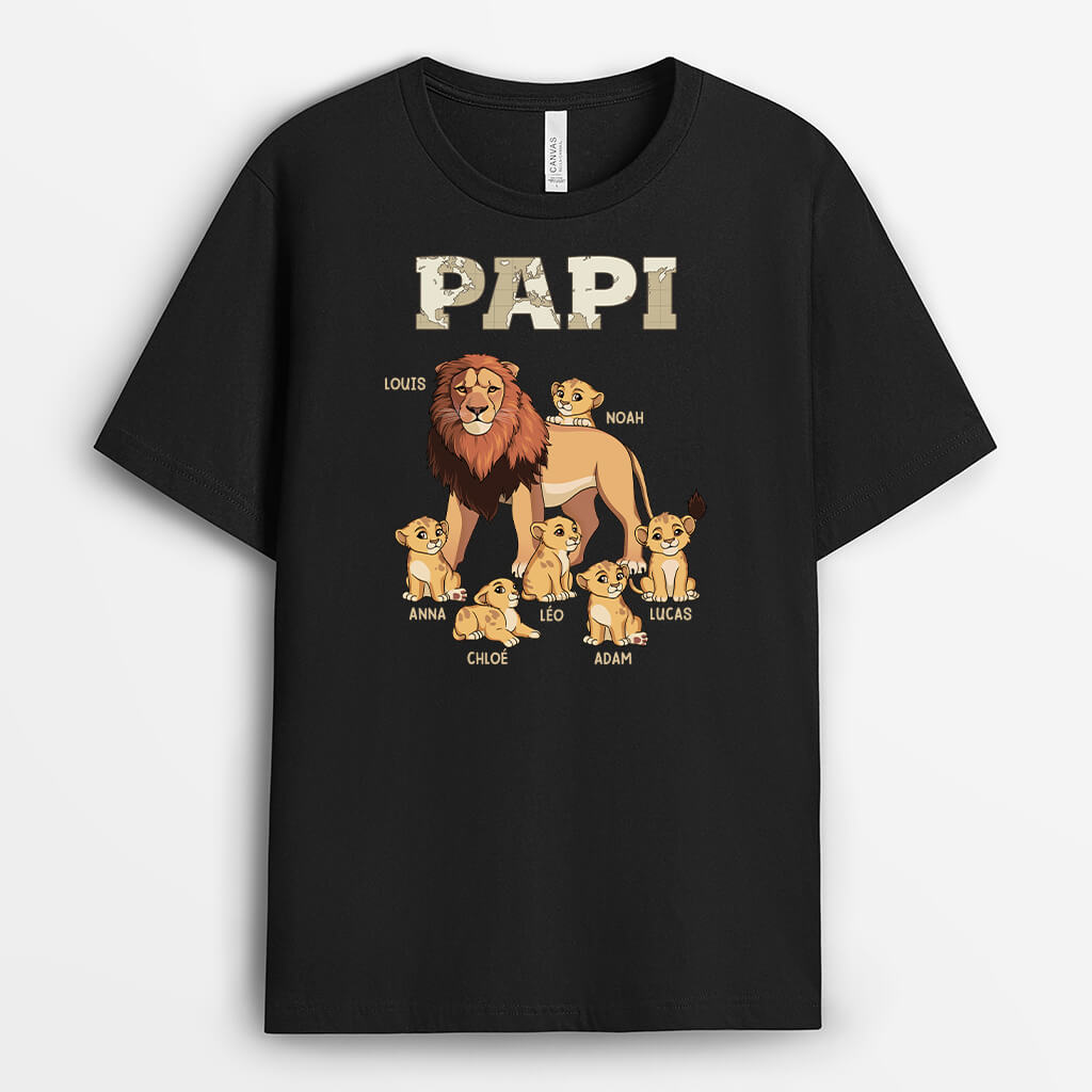 2430AFR1 t shirt papa papy lion sombre version carte personnalise