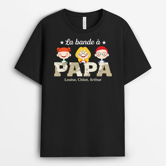 2435AFR1 t shirt la bande a papa papy version carte avec enfants derriere personnalise