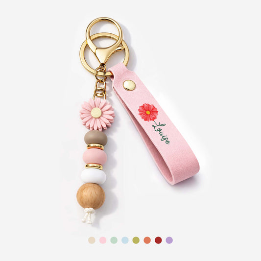 2501MFR1 une fleur pour femme porte cles personnalise marguerite en perles imprime uv 2501mjcl7e