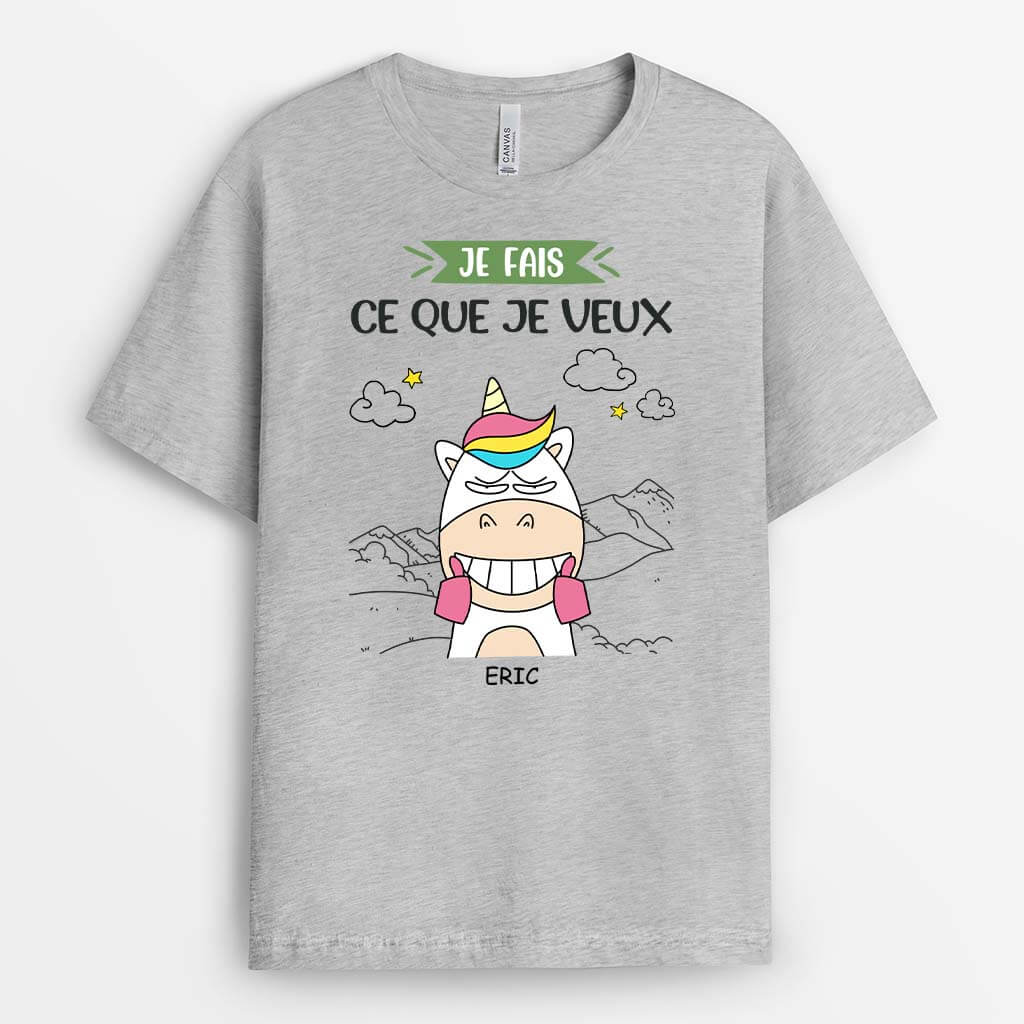 2521AFR1 t shirt je fais ce que je veux licorne personnalise