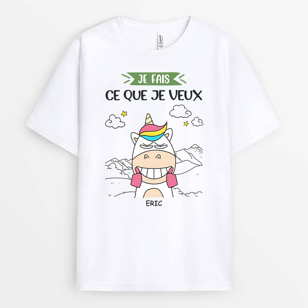 2521AFR2 t shirt je fais ce que je veux licorne personnalise