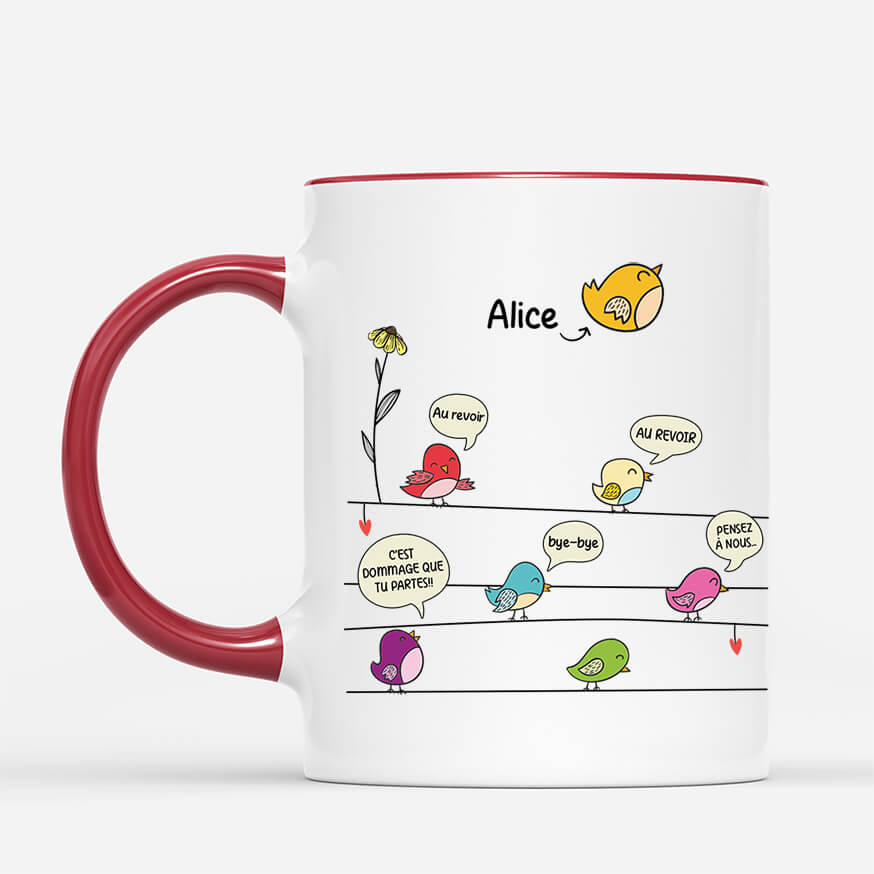 2580MFR2 mug au revoir aux oiseaux colores personnalise