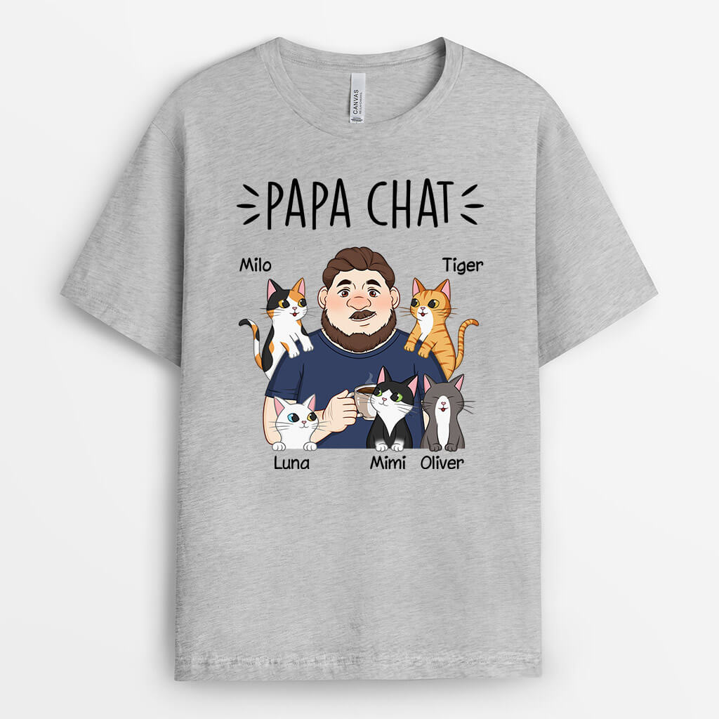 2592AFR1 t shirt papa chat mignon personnalise