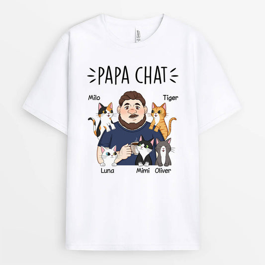 2592AFR2 t shirt papa chat mignon personnalise