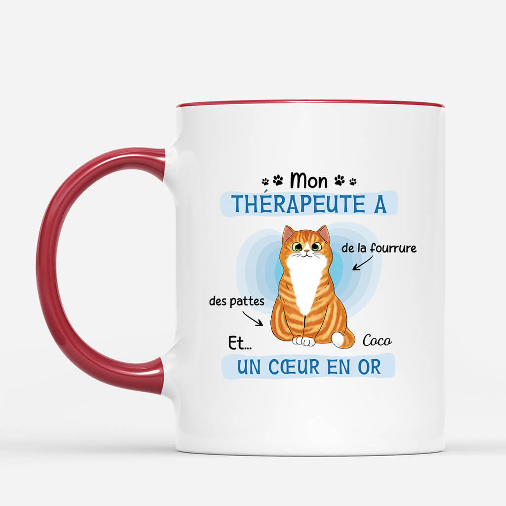 2593MFR2 mug mon therapeute chat avec fourrure des pattes et un coeur en or personnalise