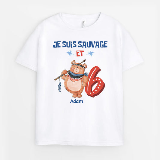 2614AFR1 t shirt je suis sauvage et 6 ans personnalise