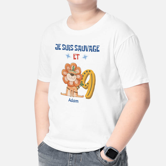 2614AFR2 t shirt je suis sauvage et 6 ans personnalise