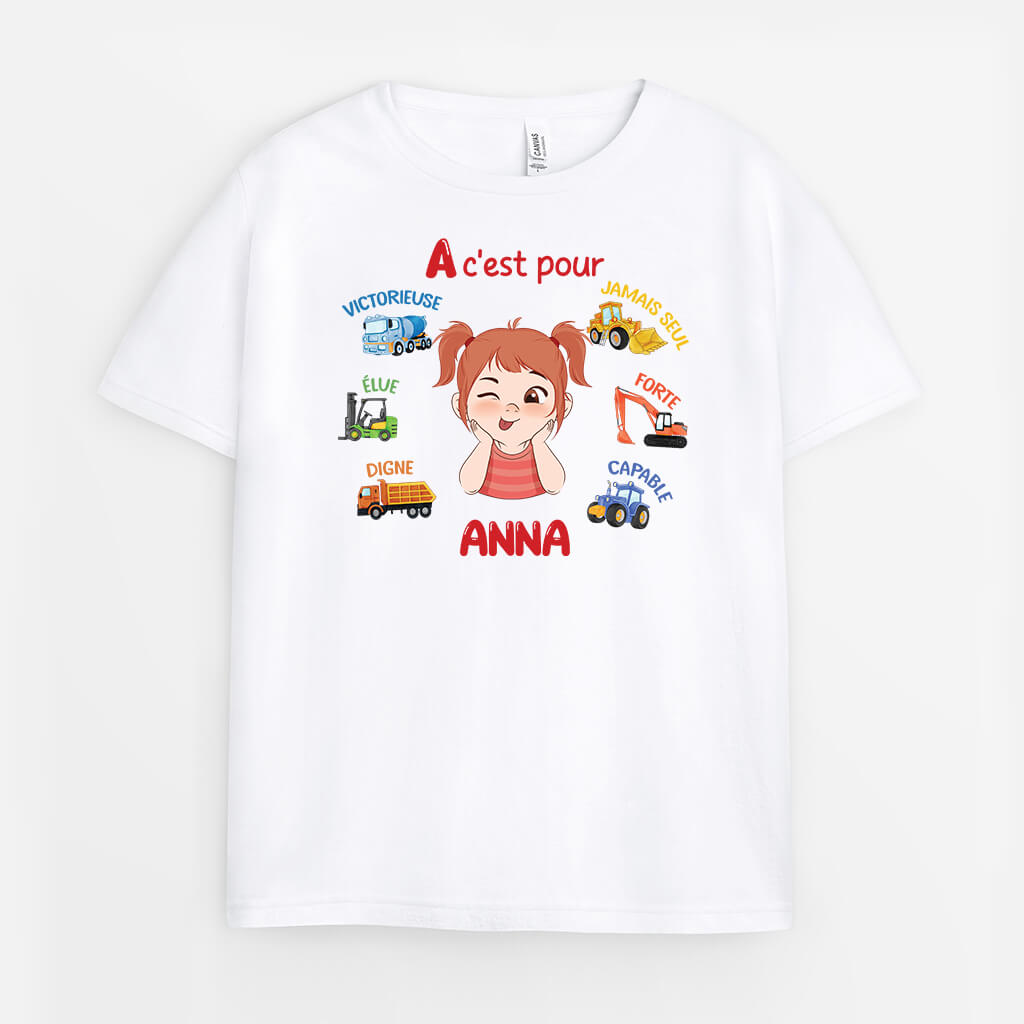 2620AFR1 t shirt enfant alphabet avec vehicules personnalise