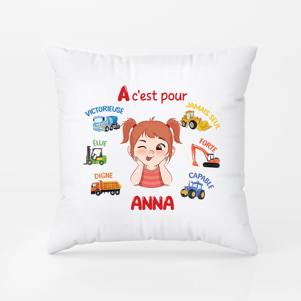 2620PFR2 coussin enfant alphabet avec vehicules personnalise