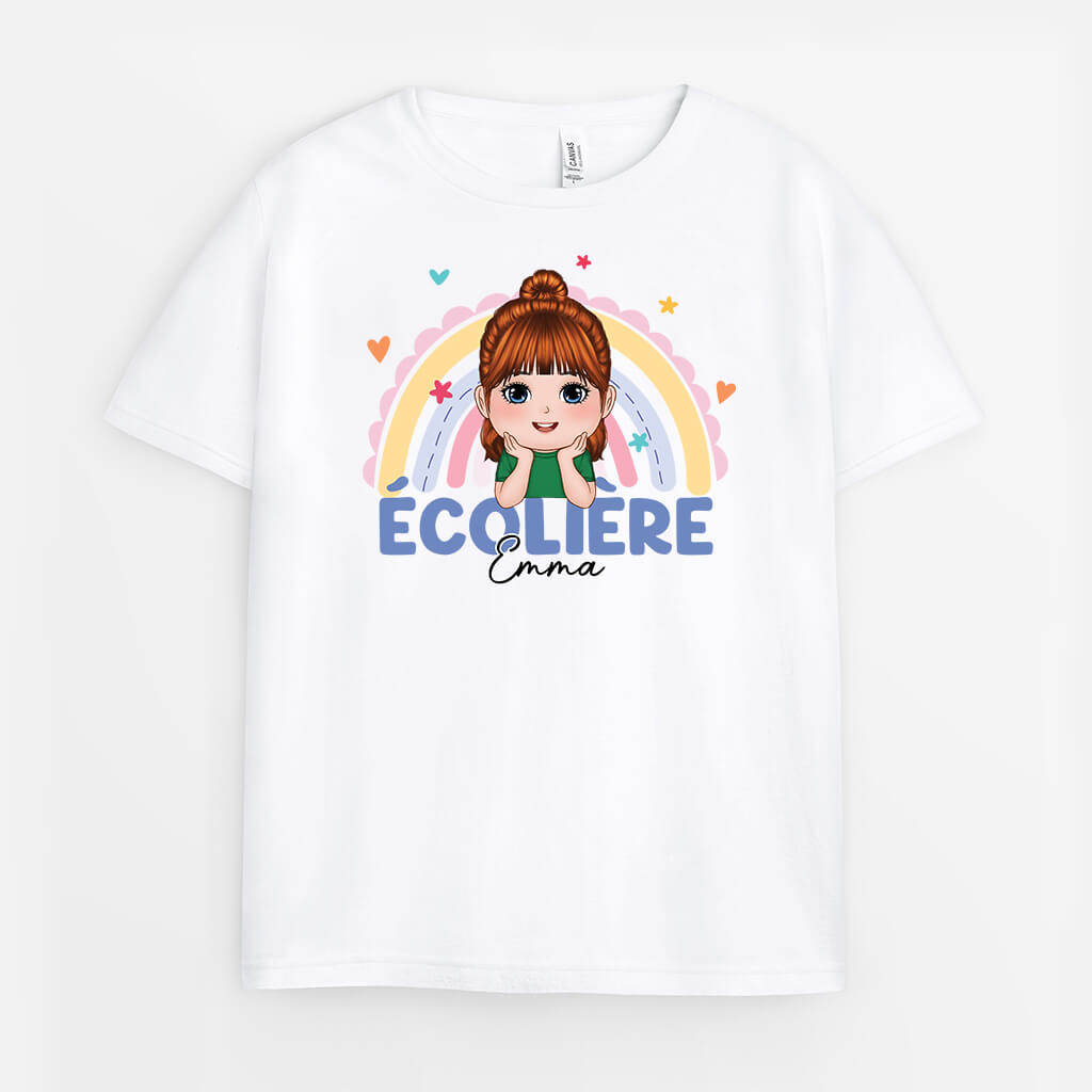 2624AFR1 t shirt ecolier ecoliere avec arc en ciel personnalise