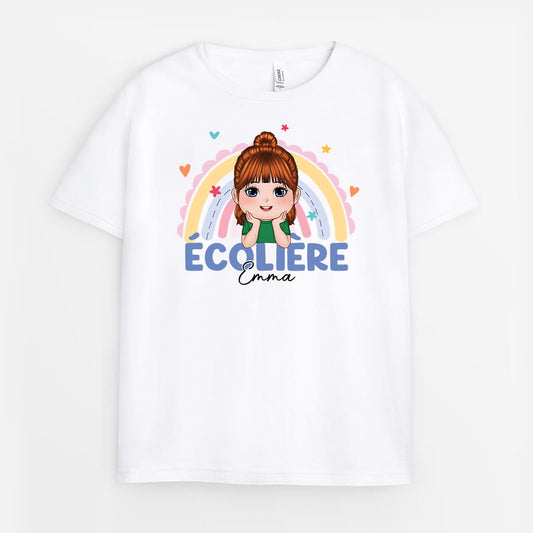 2624AFR1 t shirt ecolier ecoliere avec arc en ciel personnalise