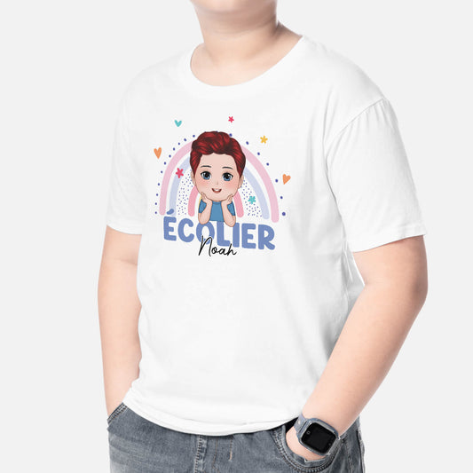 2624AFR2 t shirt ecolier ecoliere avec arc en ciel personnalise