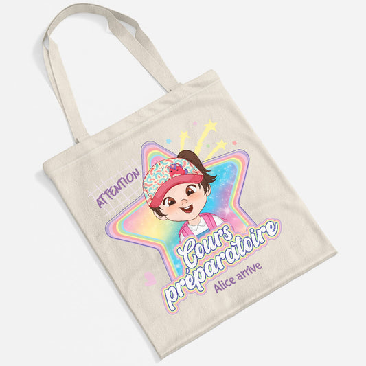 2626BFR2 tote bag attention la maternelle licorne personnalise