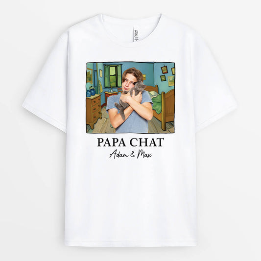 2628AFR2 t shirt maman  papa chat version van gogh personnalise