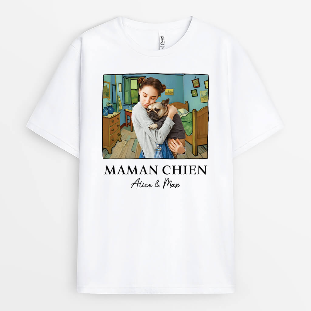 2628AFR2 t shirt maman  papa chien version van gogh personnalise