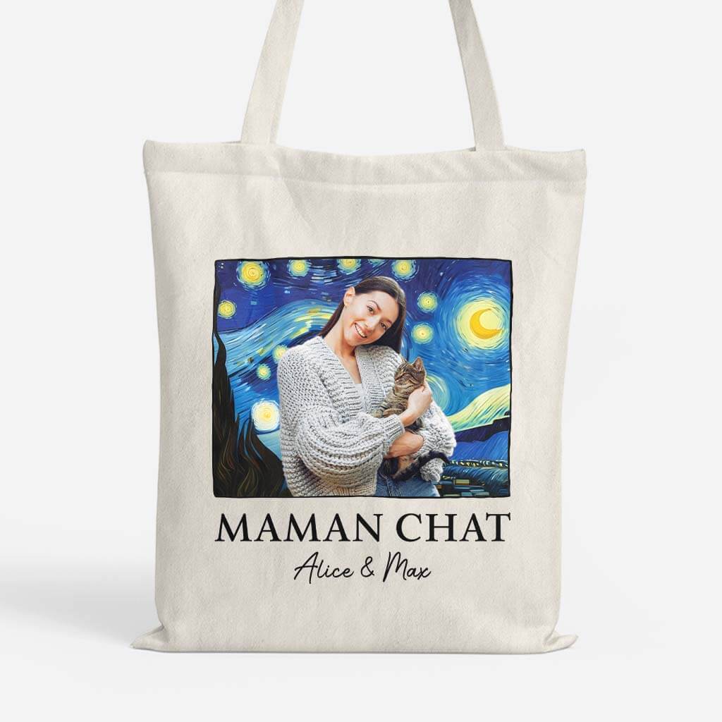 2628BFR1 tote bag maman  papa chat version van gogh personnalise