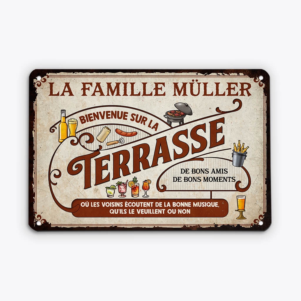 2633EFR1 plaque en metal bienvenue sur la terrasse vintage personnalise