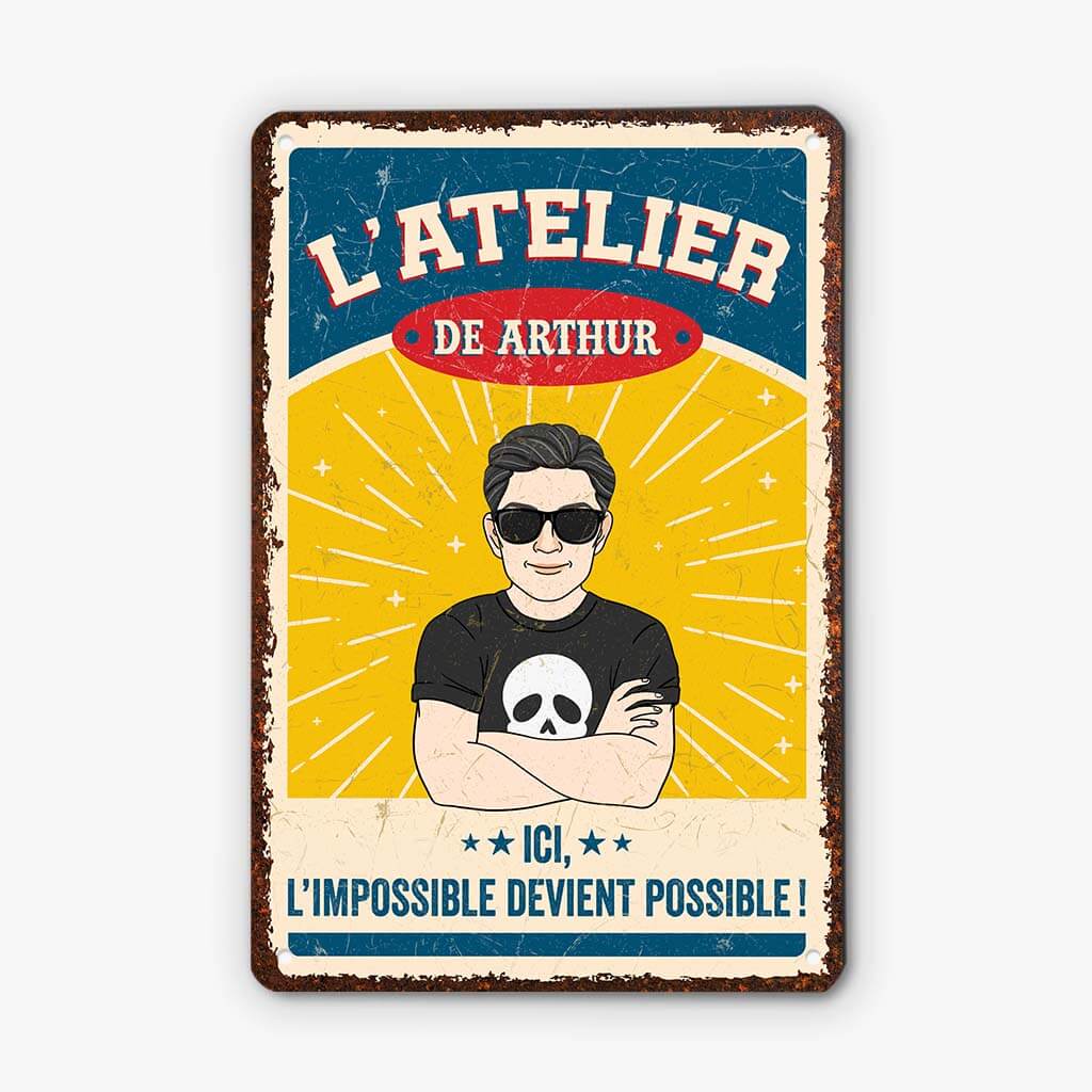 2635EFR1 ici limpossible devient possible  plaque humour pour homme personnalise