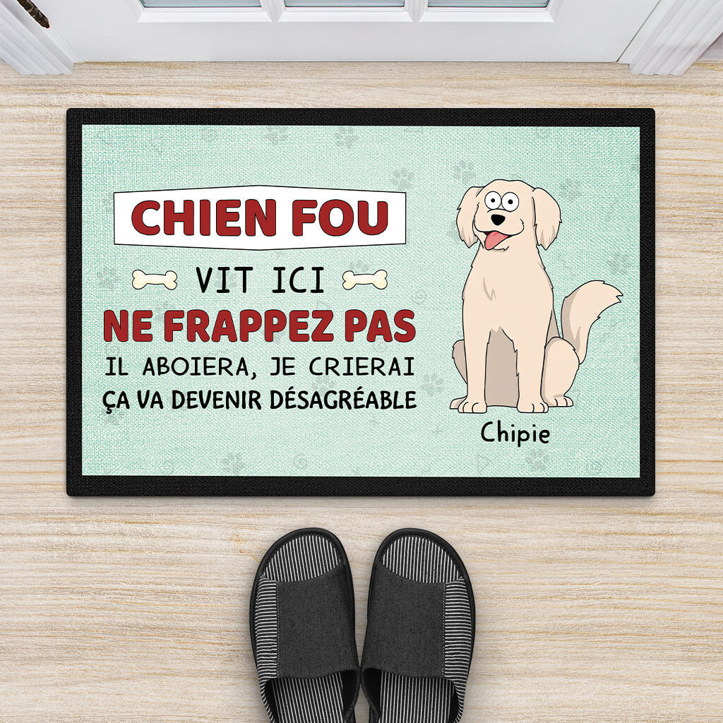 2642DFR2 des chiens fous vivent ici paillasson chien personnalise