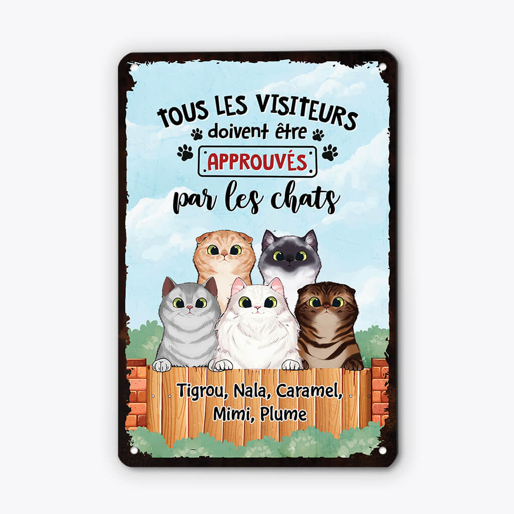 2644EFR1 tous les visiteurs doivent etre approuves par les chats  plaque maison personnalisee avec chats