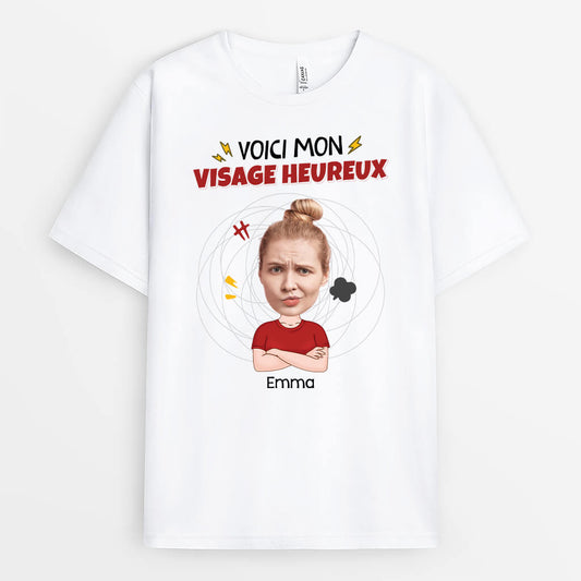 2661AFR1 voici mon visage heureux  t shirt femme humour personnalise