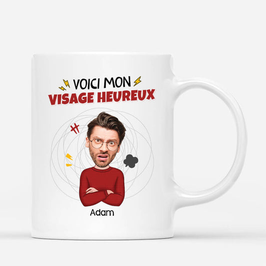 2661MFR1 voici mon visage heureux  mug homme humour personnalise