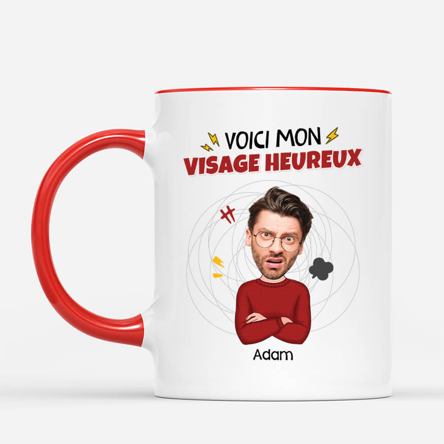 2661MFR2 voici mon visage heureux  mug femme humour personnalise