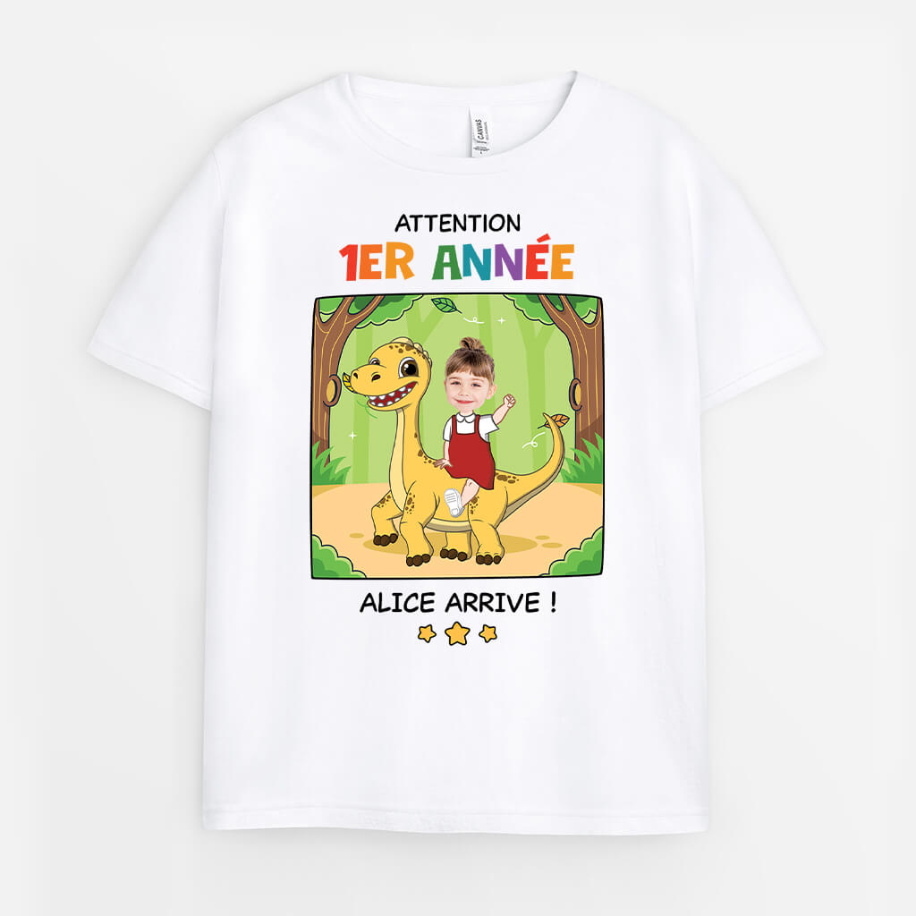 2662AFR3 attention reception enfant dinosaure t shirt enfant original