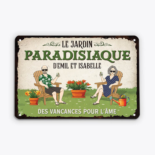 2674FR1 le jardin paradisiaque  plaque jardin personnalisee pour famille