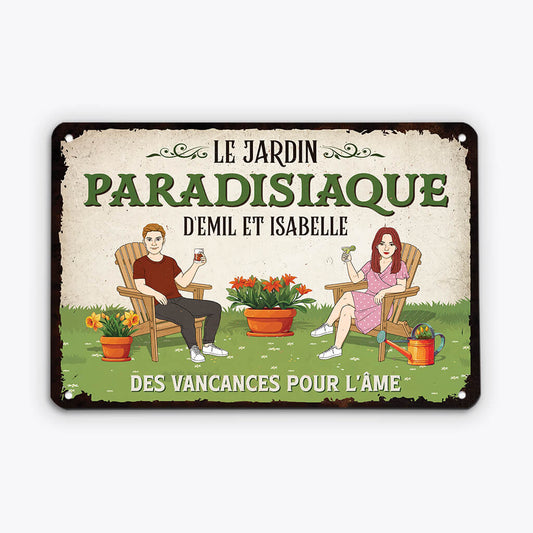 2674FR2 le jardin paradisiaque  plaque jardin personnalisee pour famille