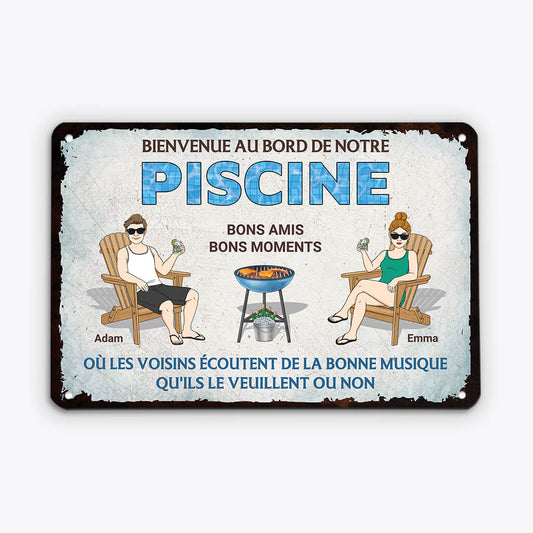 2678EFR1 bienvenue au bord de notre piscine  plaque personnalisee couple