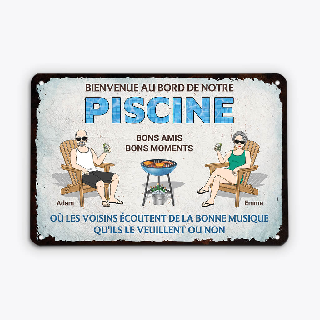 2678EFR2 bienvenue au bord de notre piscine  plaque personnalisee couple