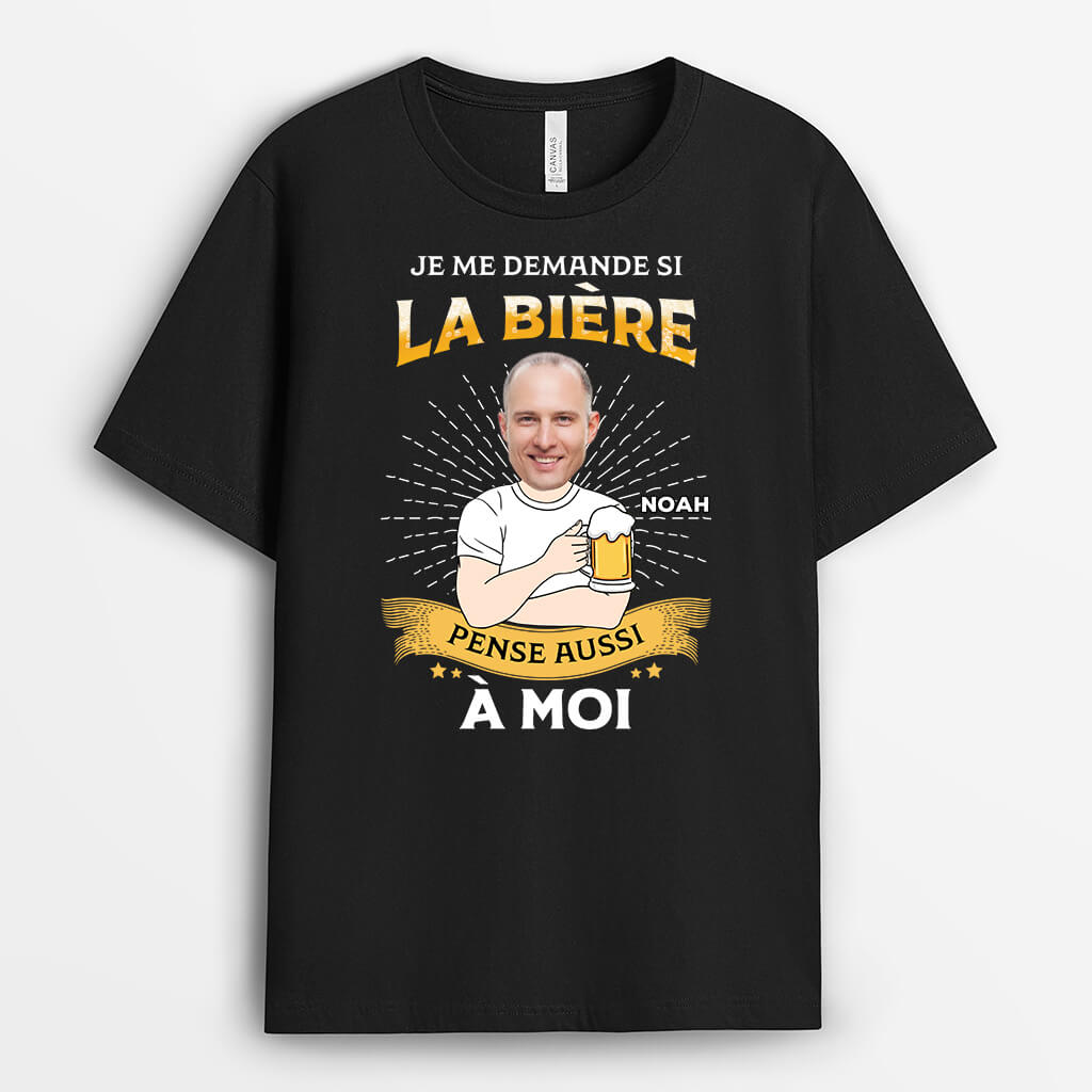 2681AFR1 je me demande si la biere pense aussi a moi  t shirt homme personnalise humour