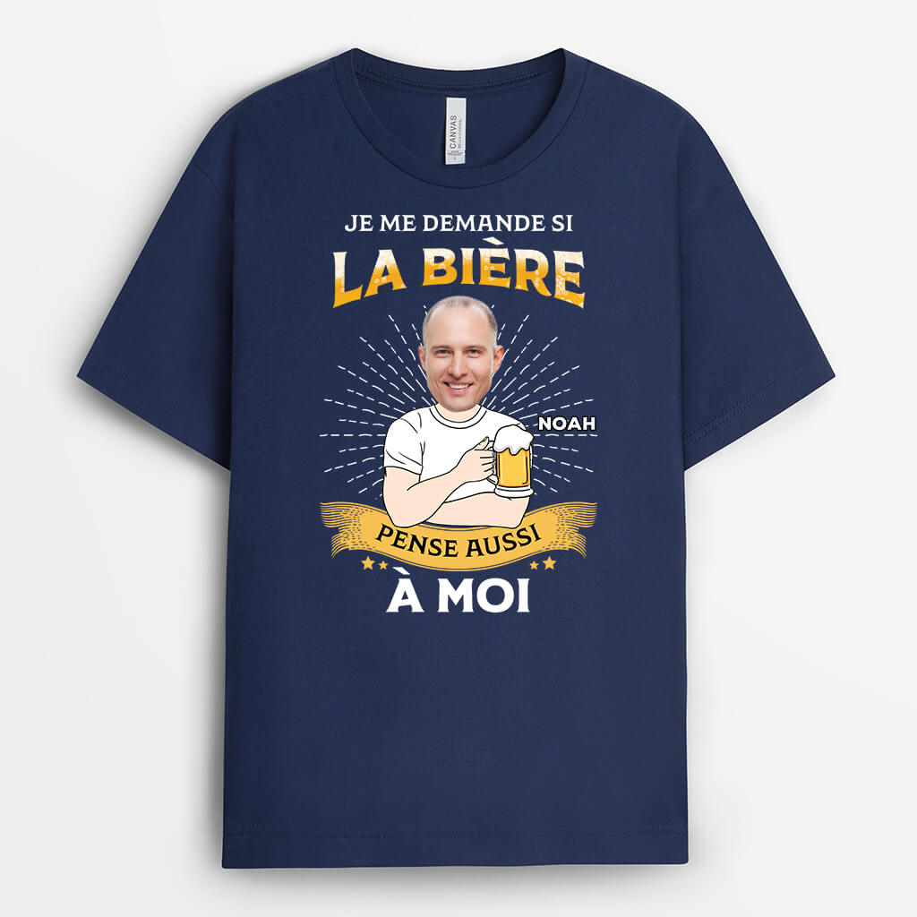 2681AFR2 je me demande si la biere pense aussi a moi  t shirt homme personnalise humour