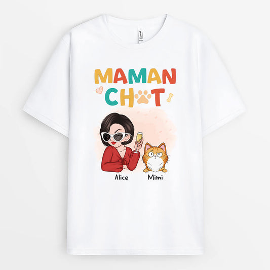 2696AFR1 maman chat stylee  t shirt femme personnalise pour amoureux des chats