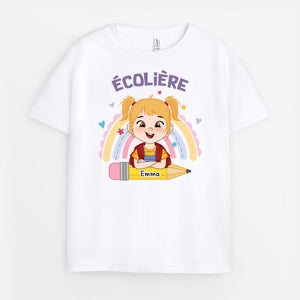 T-shirt Enfant Personnalisé Avec Prénom Et Arc-en-ciel - Cadeau Rentrée, Anniversaire, 100% Coton, Tailles 3 à 10 Ans