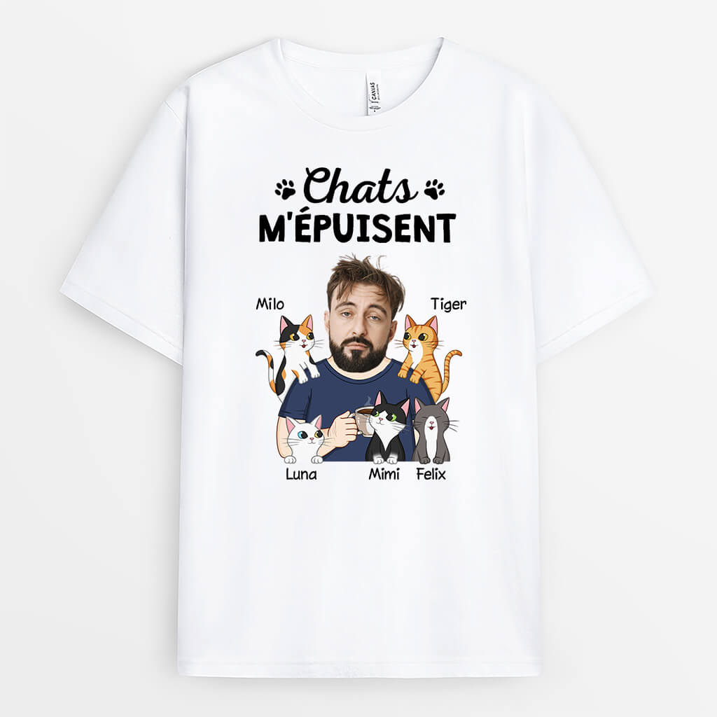 2706AFR2 chats mepuisent avec visage t shirt chat cadeau personnalise avec animaux