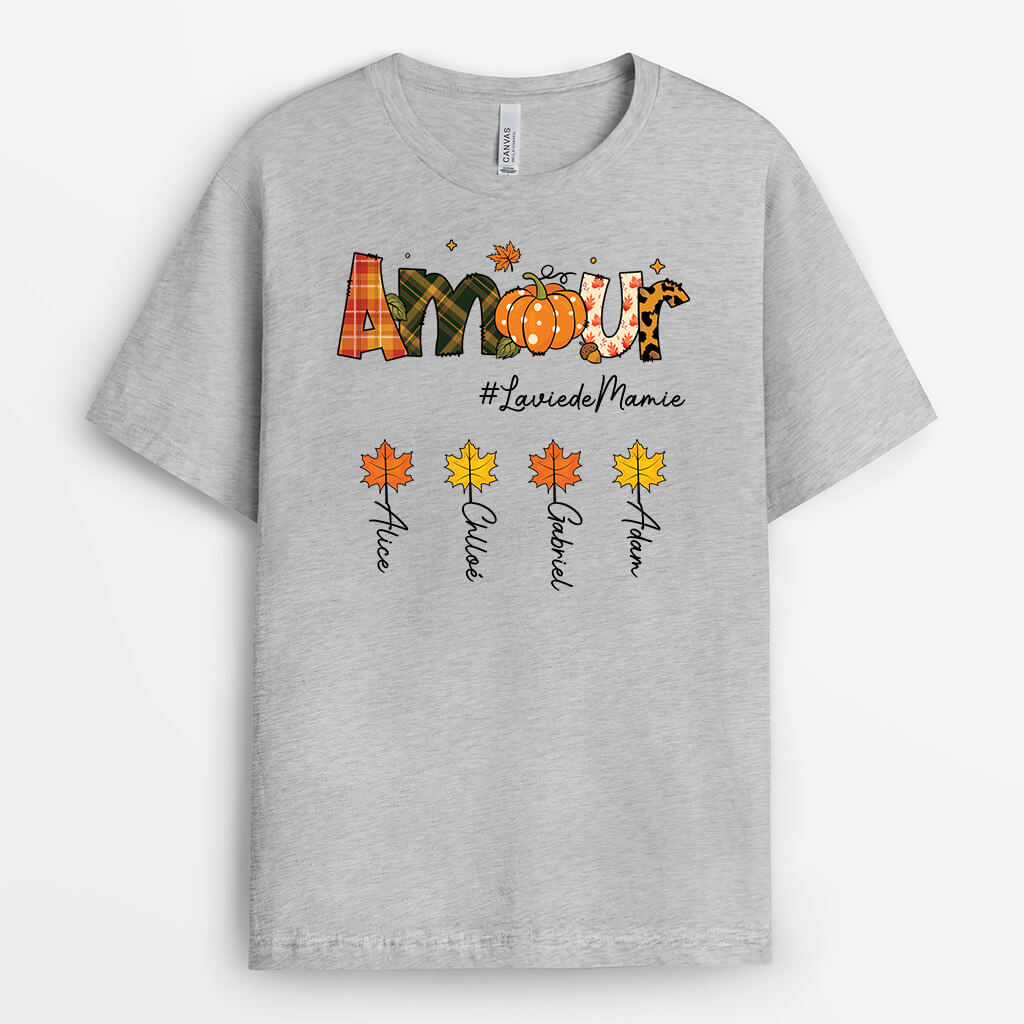 2707AFR1 amour _laviedemamie version citrouilles  t shirt personnalise mamie