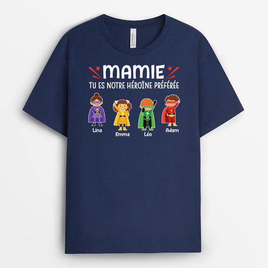 2718AFR2 tu es notre heroine preferee  t shirt famille personnalise pour maman et mamie