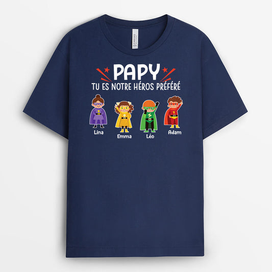 2718AFR2 tu es notre heros prefere  t shirt famille personnalise pour papa et papy