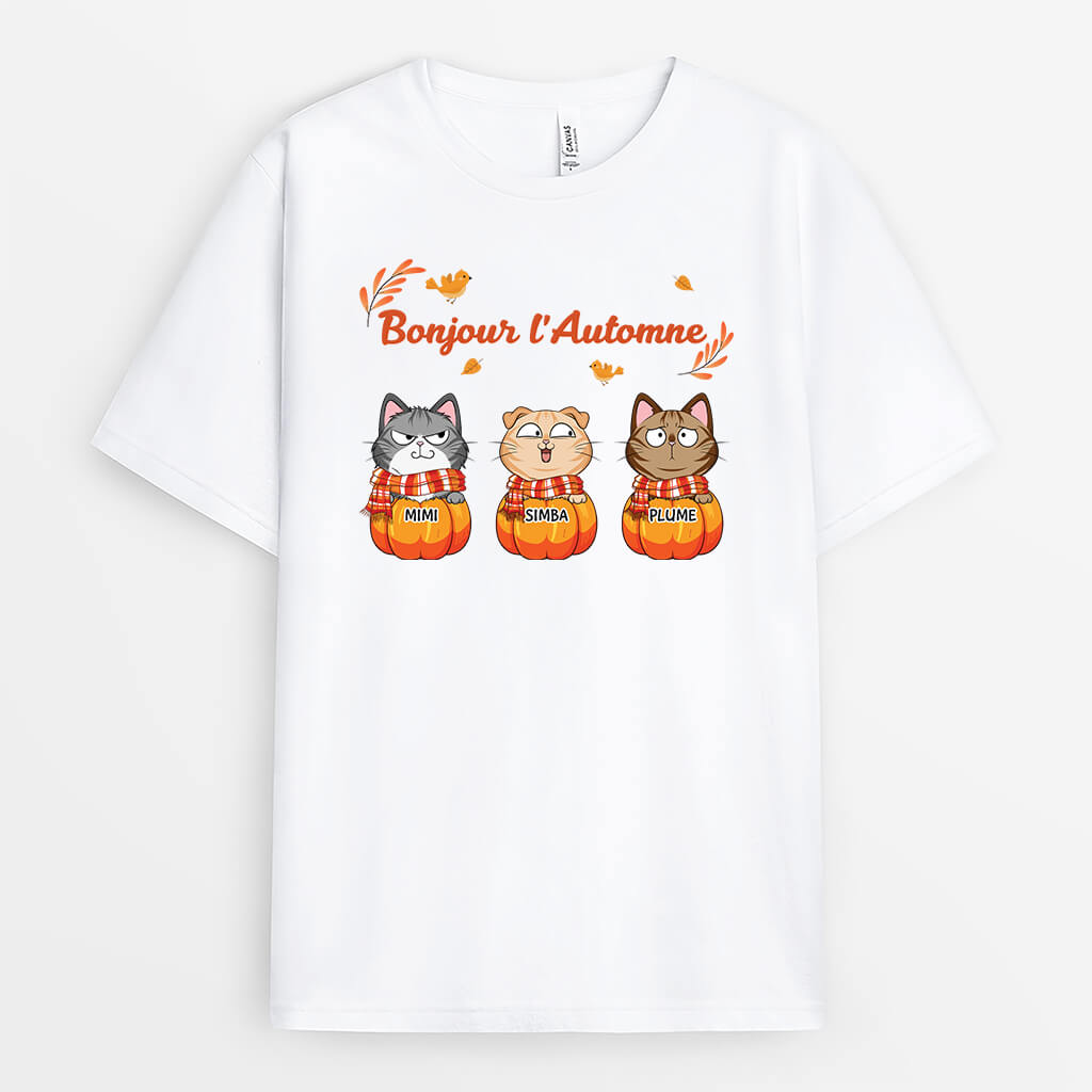 2724AFR1 bonjour lautomne version chats  t shirt personnalise avec chats