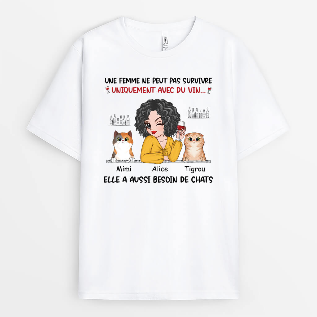 2726AFR1 une femme a aussi besoin de chats t shirt personnalise chats