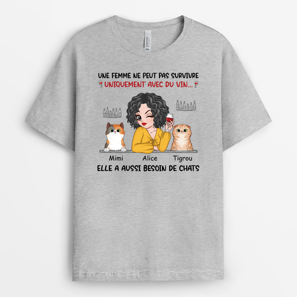 2726AFR2 une femme a aussi besoin de chats t shirt personnalise chats