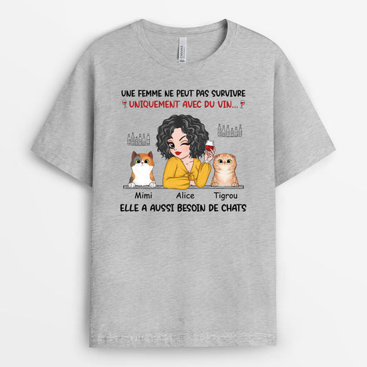 2726AFR2 une femme a aussi besoin de chats t shirt personnalise chats