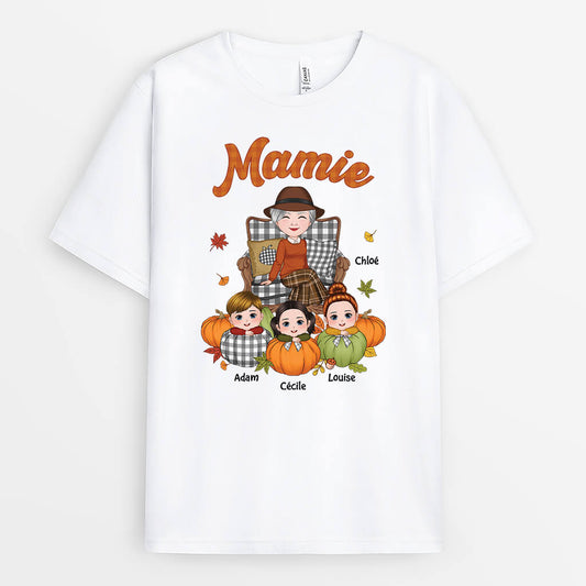 2734AFR1 mamie version lautomne avec citrouilles  t shirt pour mamie personnalise