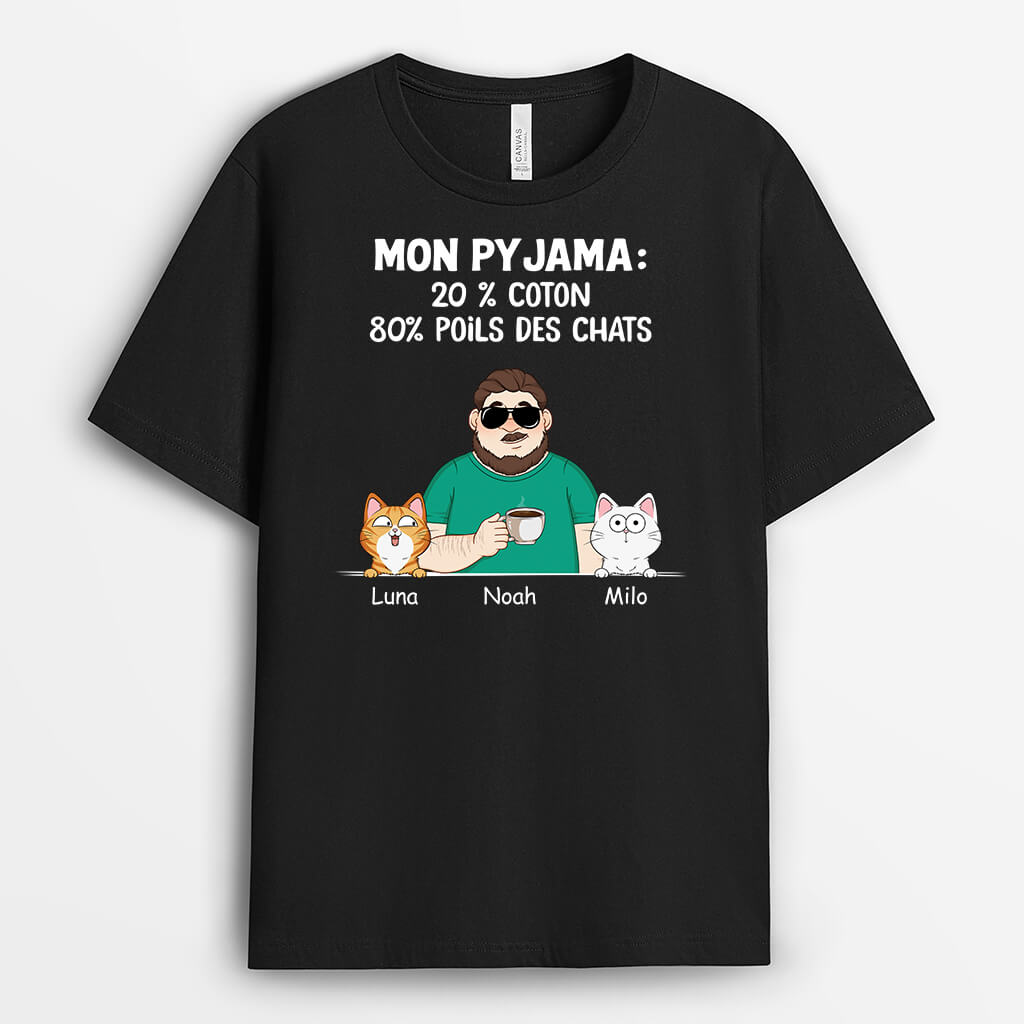 2735AFR2 mon pyjama avec 80_ chat version sombre t shirt chat personnalisable